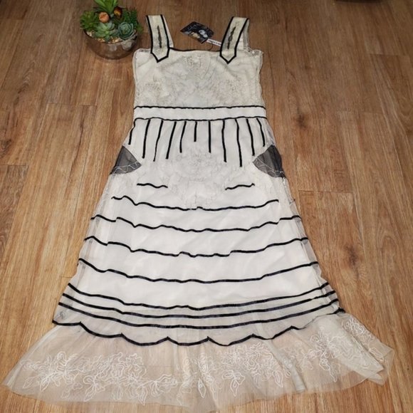 Nataya Titanic Party Formal Dress White Lace Wedding Embroidered Tulle Midi NEW - Picture 3 of 9